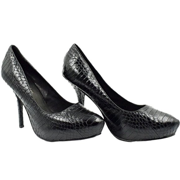 Elizabeth and James "Mazi" Black Snake Skin Platform Heels - Picture 2 of 13